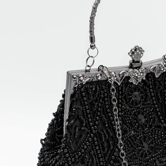 Vintage floral leaf beads sequins evening bag Elegant Clutch for Women for Bride - Picture 4 of 8